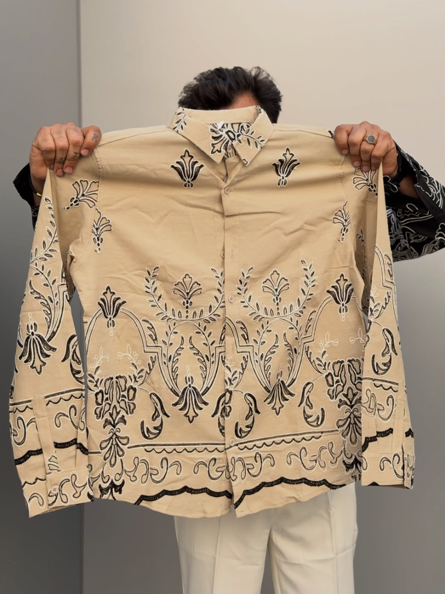 Men's Satin Intricate Embroidered Western Button Down Shirt