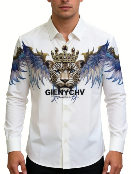 Men's White Crown Leopard Wing Print Shirt