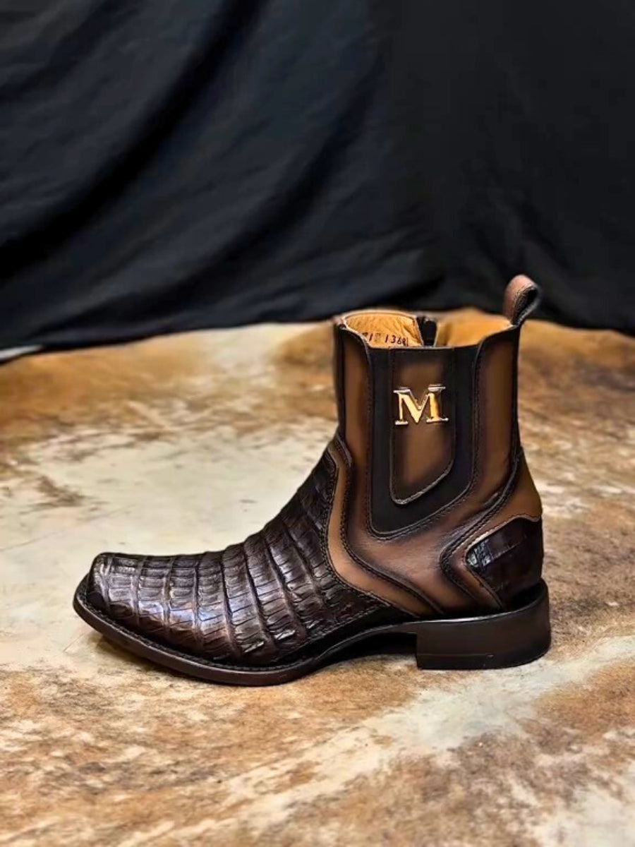 Men's Lettering Crocodile Leather Boots