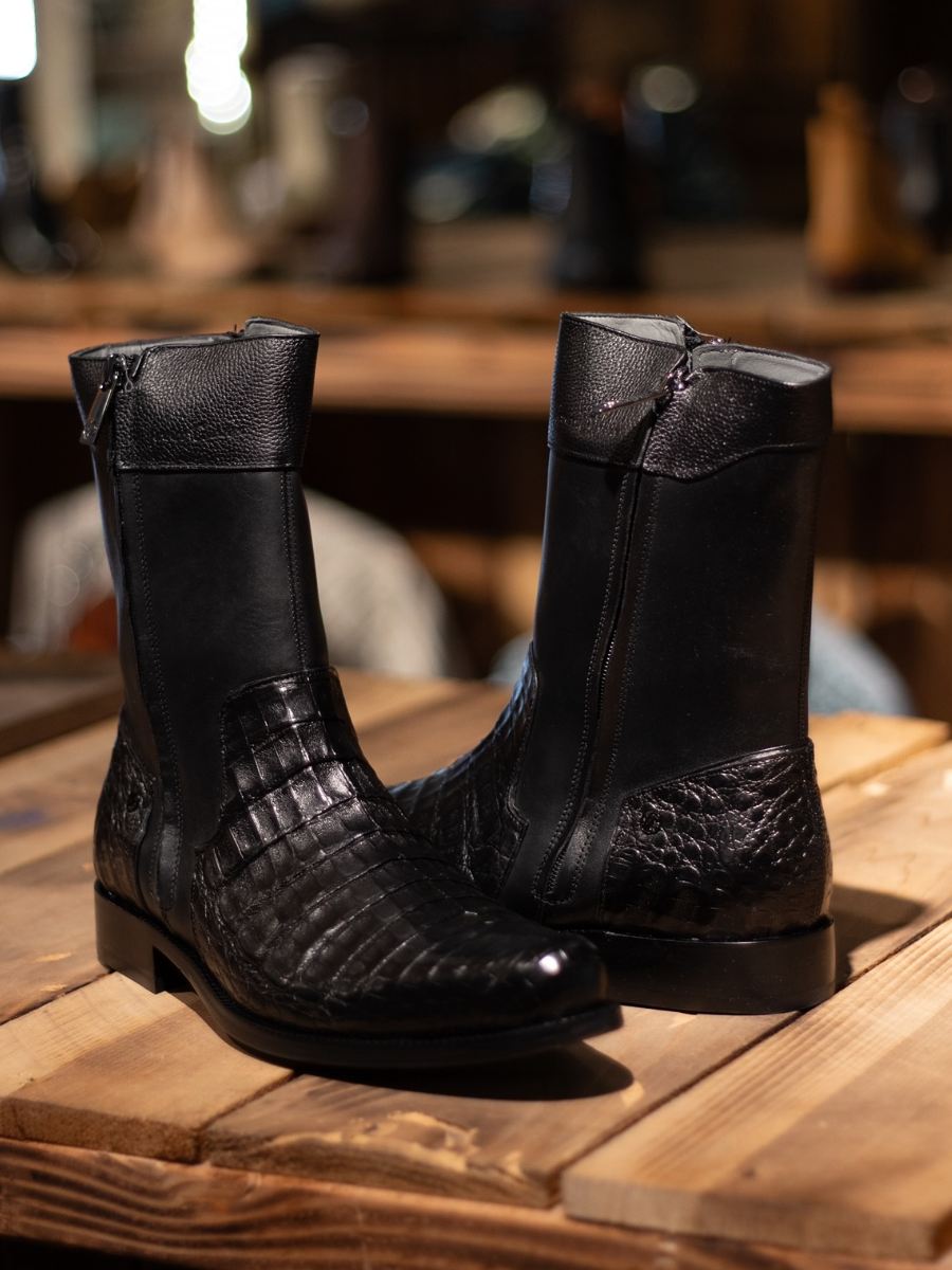 Caiman Zipper Round Toe Cowboy Boots