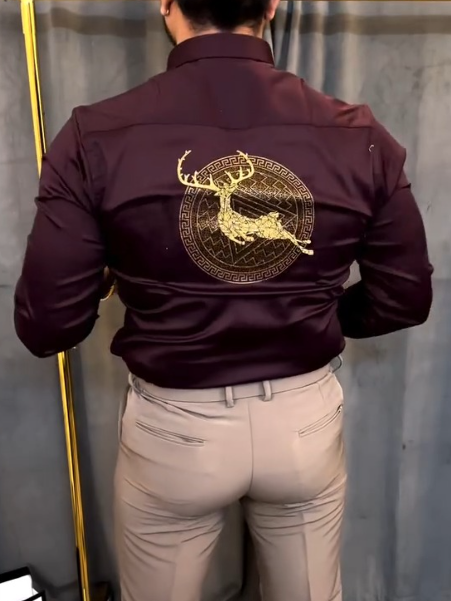 Men's Satin Gold Deer Compass Shirt