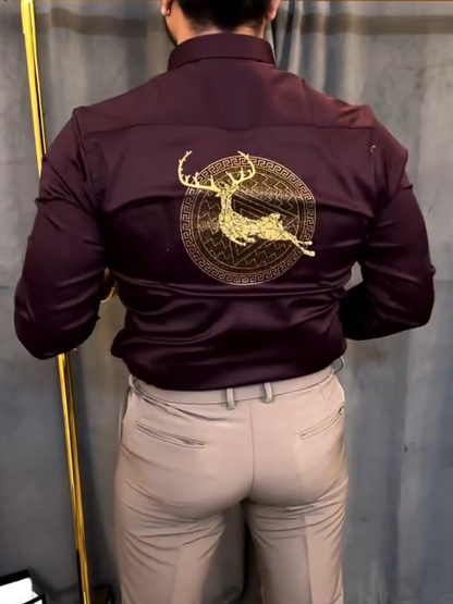 Men's Satin Gold Deer Compass Shirt