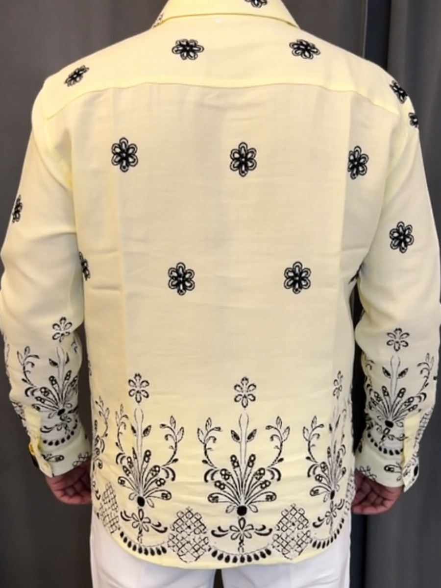 Men's Boho Floral Embroidered Long Sleeve Shirt