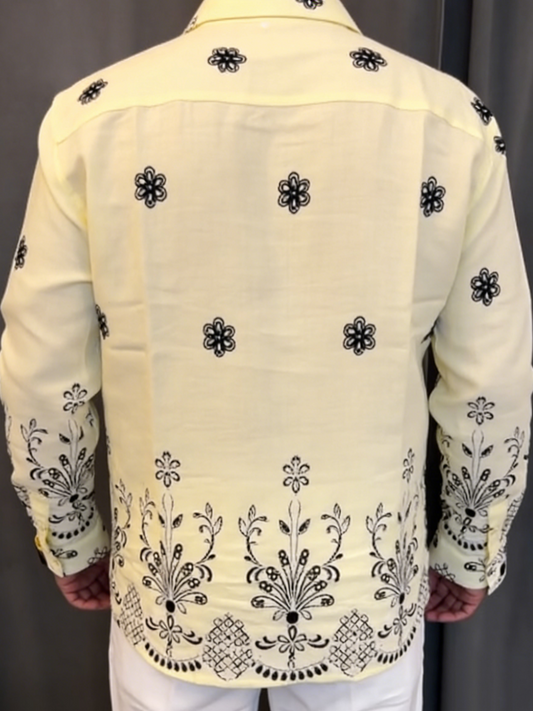 Men's Boho Floral Embroidered Long Sleeve Shirt