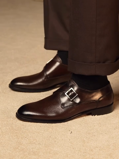 Men's Classic Brown Leather Single Monk Strap Shoes
