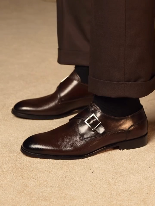 Men's Classic Brown Leather Single Monk Strap Shoes