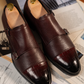Men's Textured Leather Cap Toe Double Monk Strap Oxfords