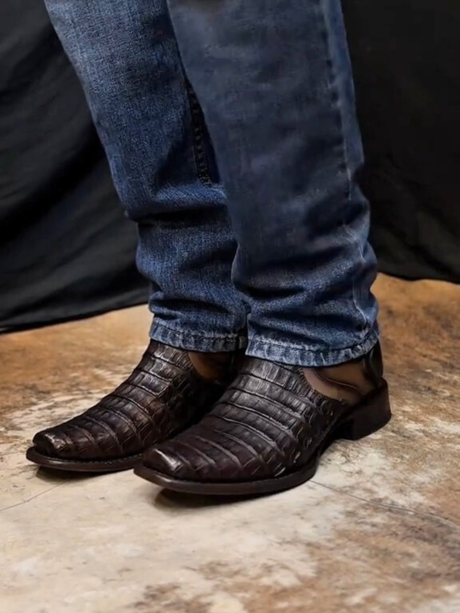 Men's Lettering Crocodile Leather Boots