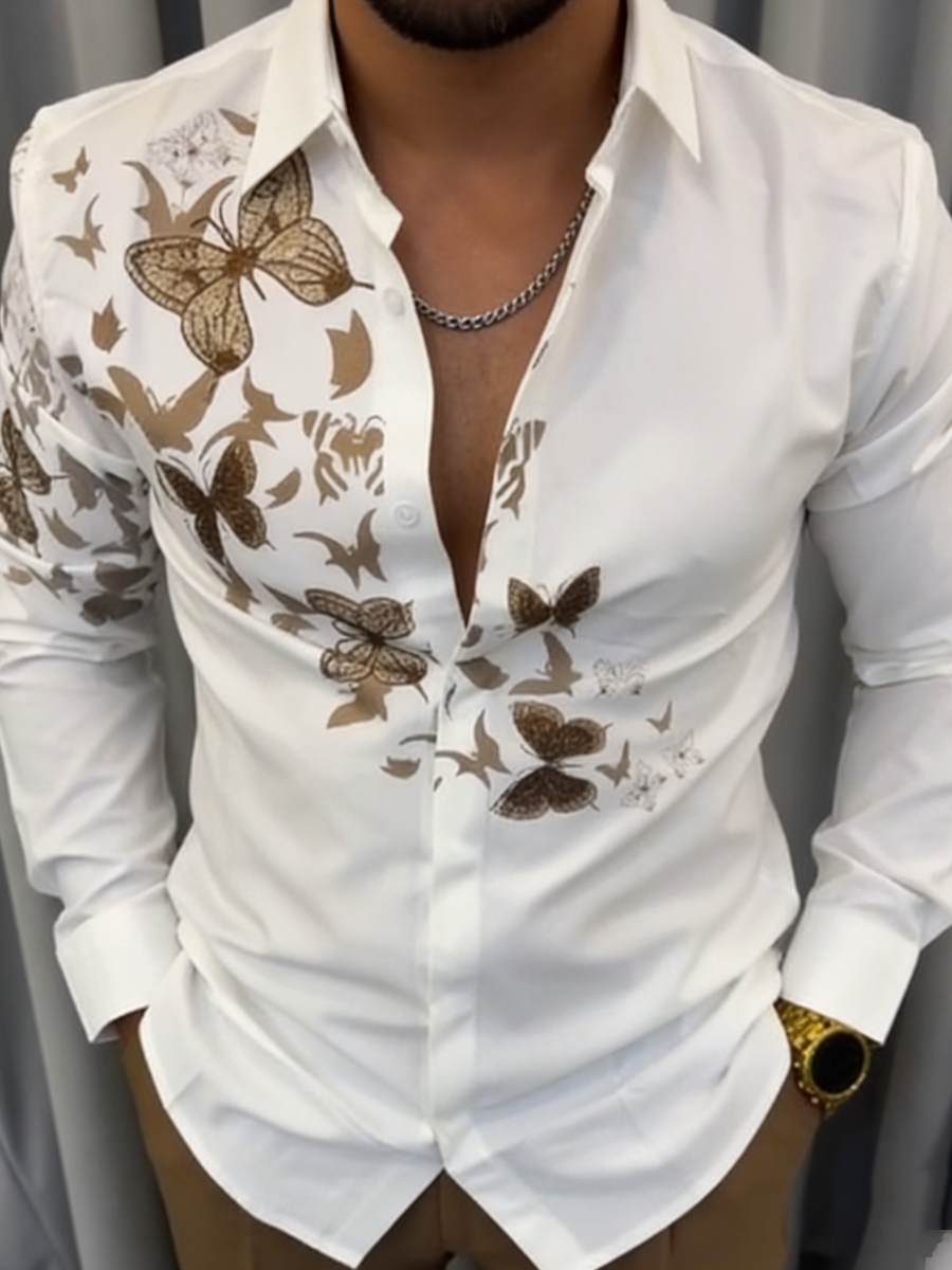 Men's Luxury Gold Butterfly Embroidered Shirt