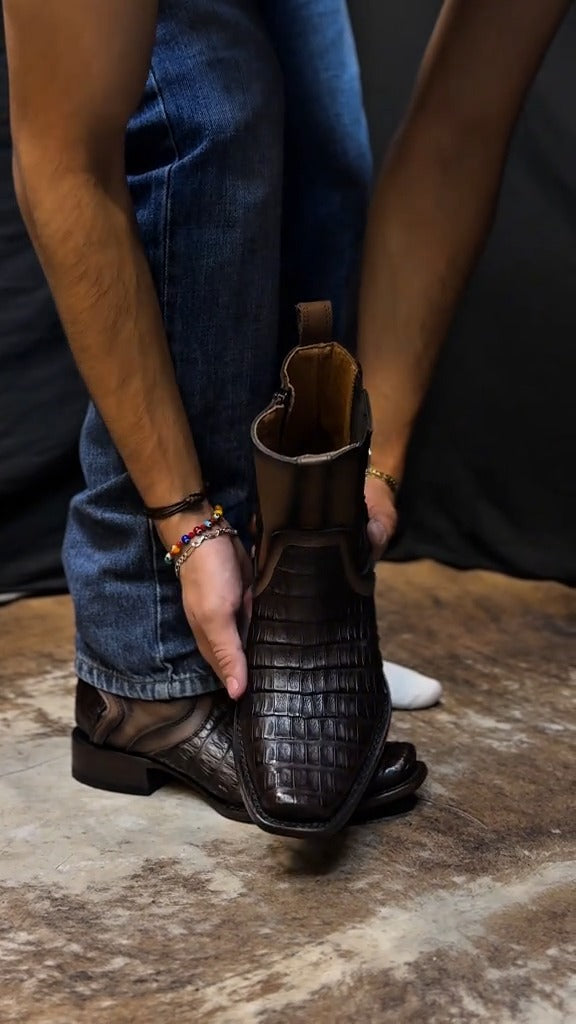 Men's Lettering Crocodile Leather Boots