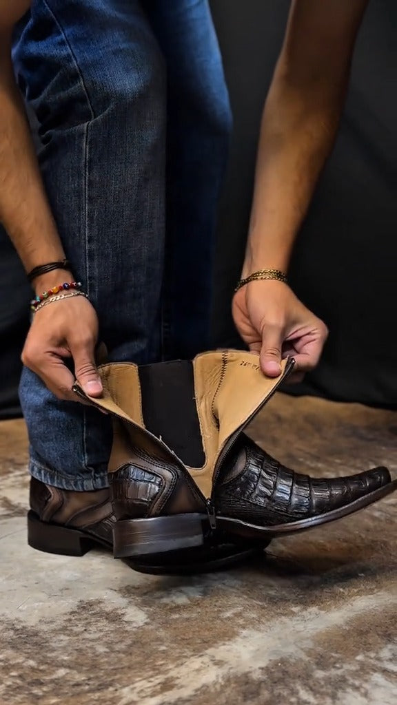 Men's Lettering Crocodile Leather Boots