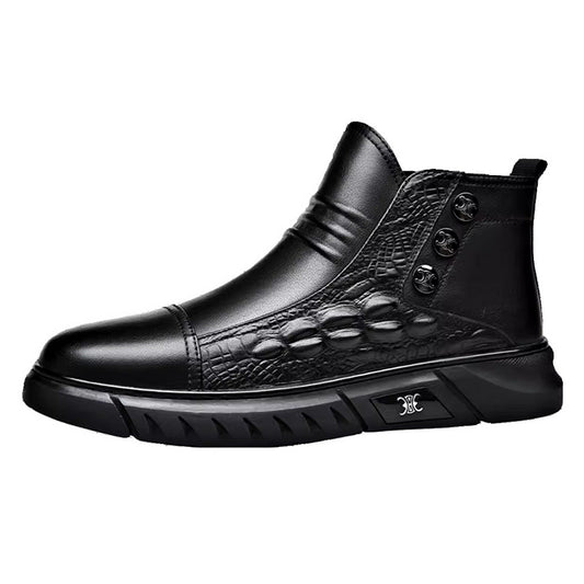 Crocodile Print High-top Leather Boots