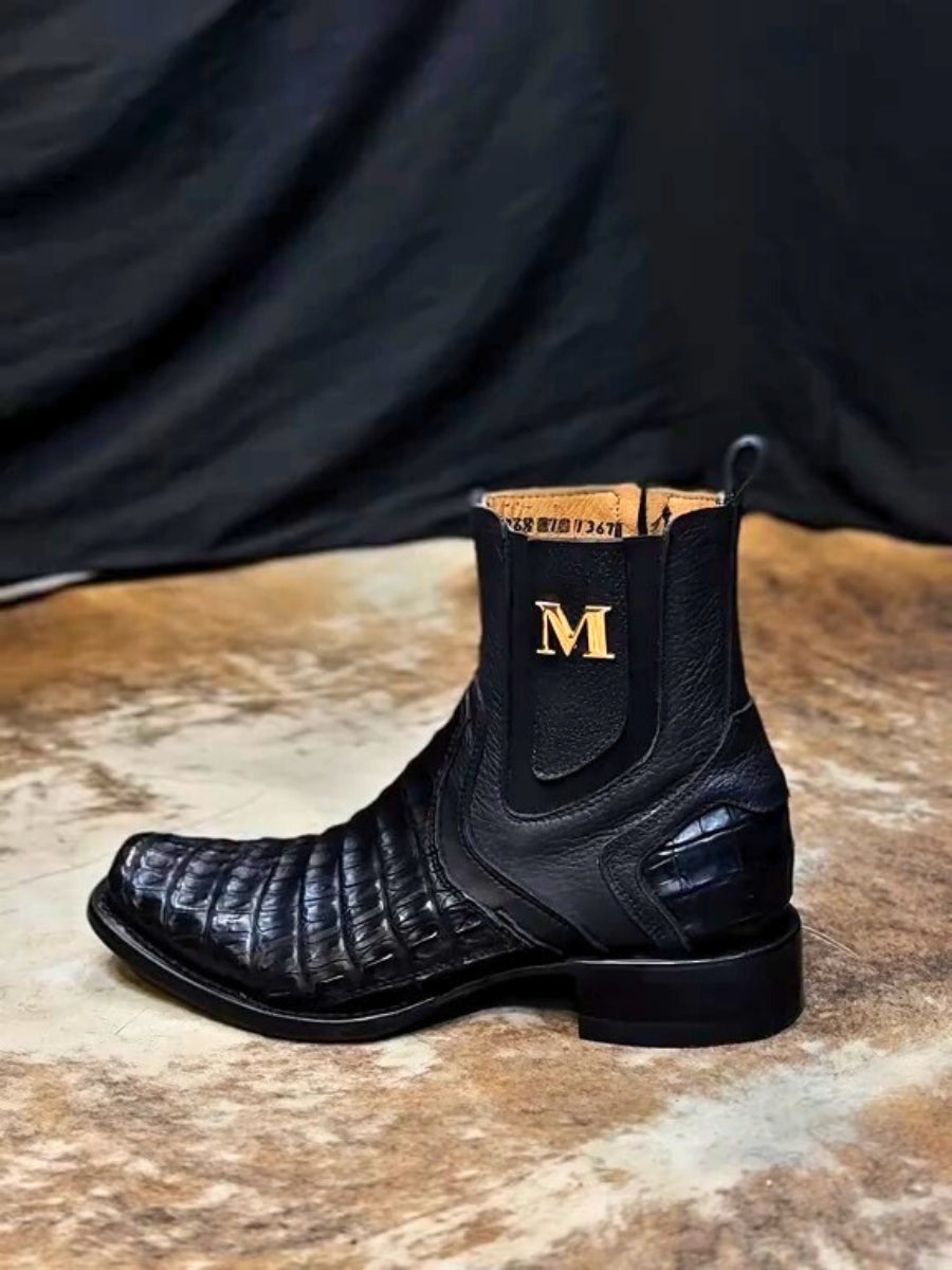 Men's Lettering Crocodile Leather Boots