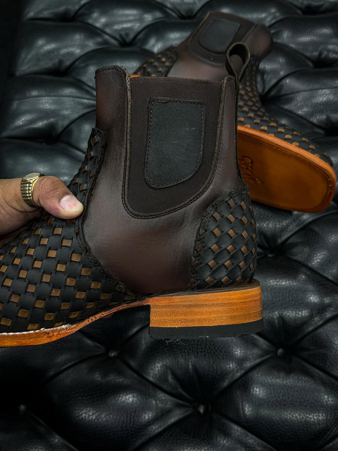 Men's Chocolate Woven Ankle Boots