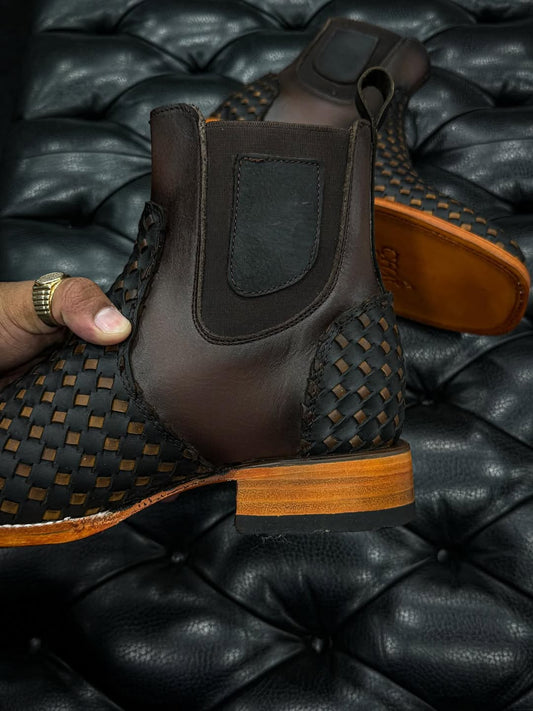 Men's Chocolate Woven Ankle Boots