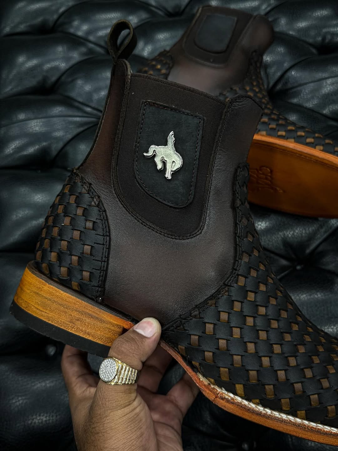 Men's Chocolate Woven Ankle Boots