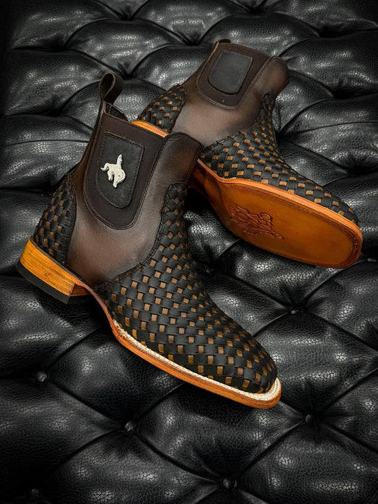 Men's Chocolate Woven Ankle Boots