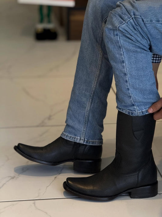 Narrow Square Toe Leather Zip-up Cowboy Boots