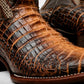 Brown Square Toe Caiman Belly Leather Boots