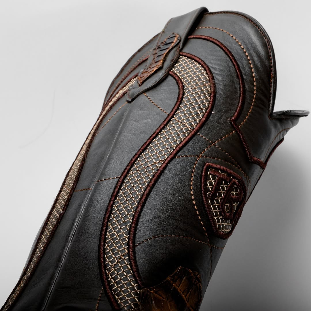 Brown Square Toe Caiman Belly Leather Boots
