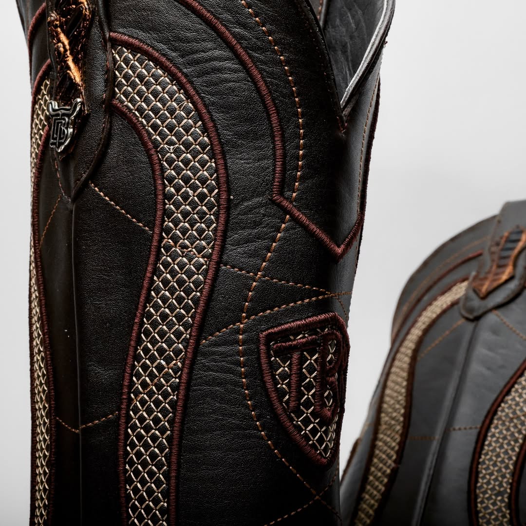 Brown Square Toe Caiman Belly Leather Boots