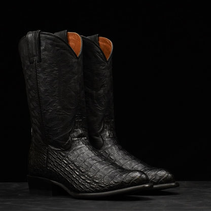 Black Caiman Crocodile Leather Toe Boots