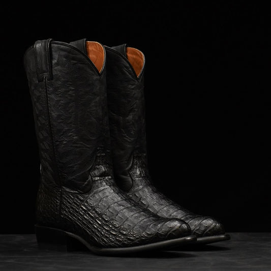 Black Caiman Crocodile Leather Toe Boots