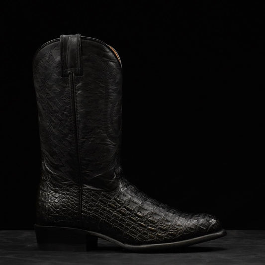 Black Caiman Crocodile Leather Toe Boots