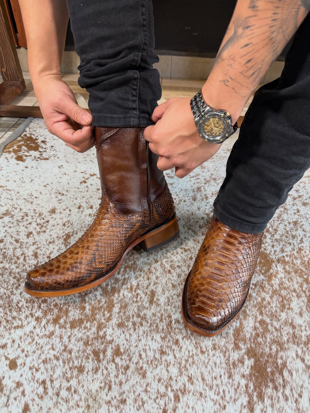 Men's Zipper Python Boots