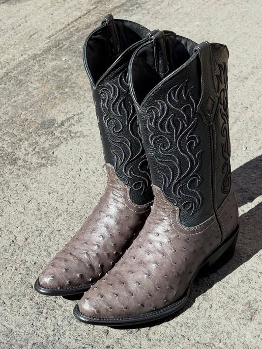 Men's Gray Oval-Toe Cowboy Boots