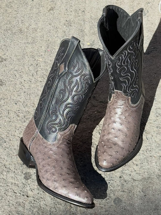 Men's Gray Oval-Toe Cowboy Boots
