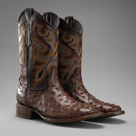 Men's Ostrich Leather Western Cowboy Square Toe Boots