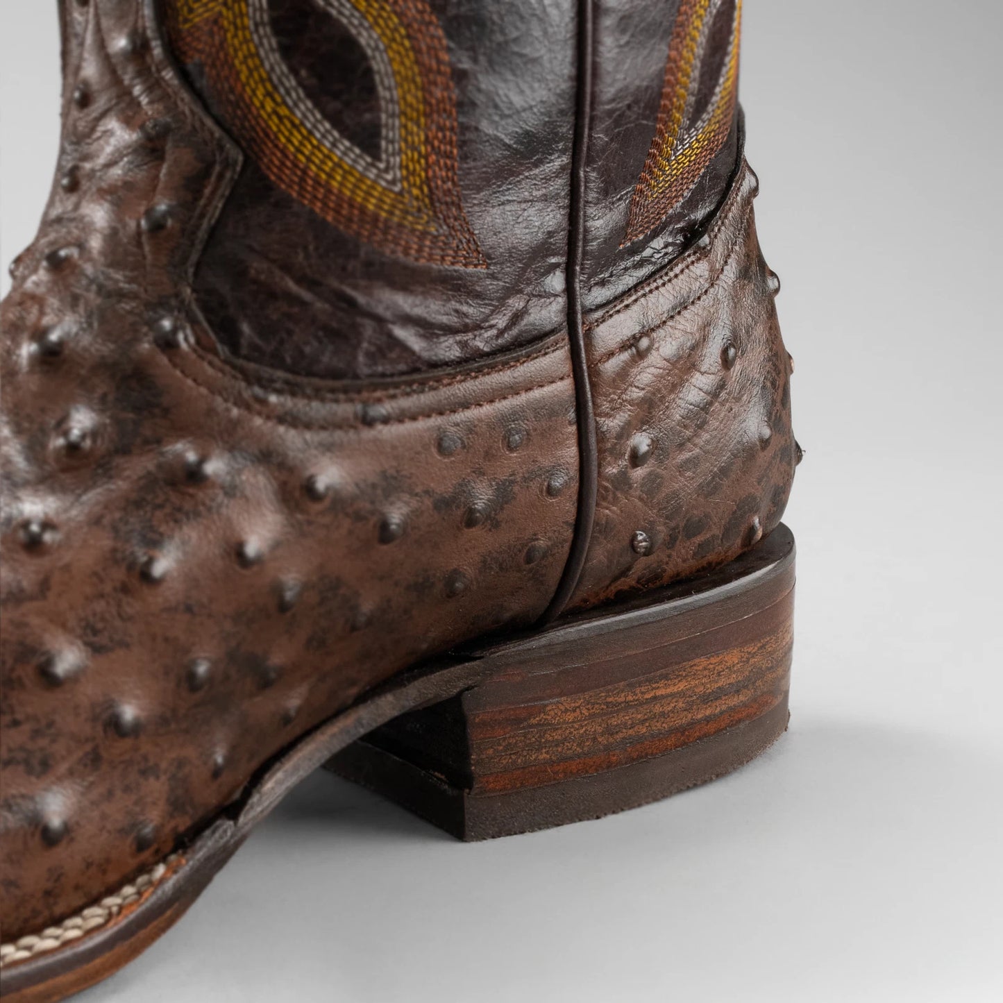 Men's Ostrich Leather Western Cowboy Square Toe Boots