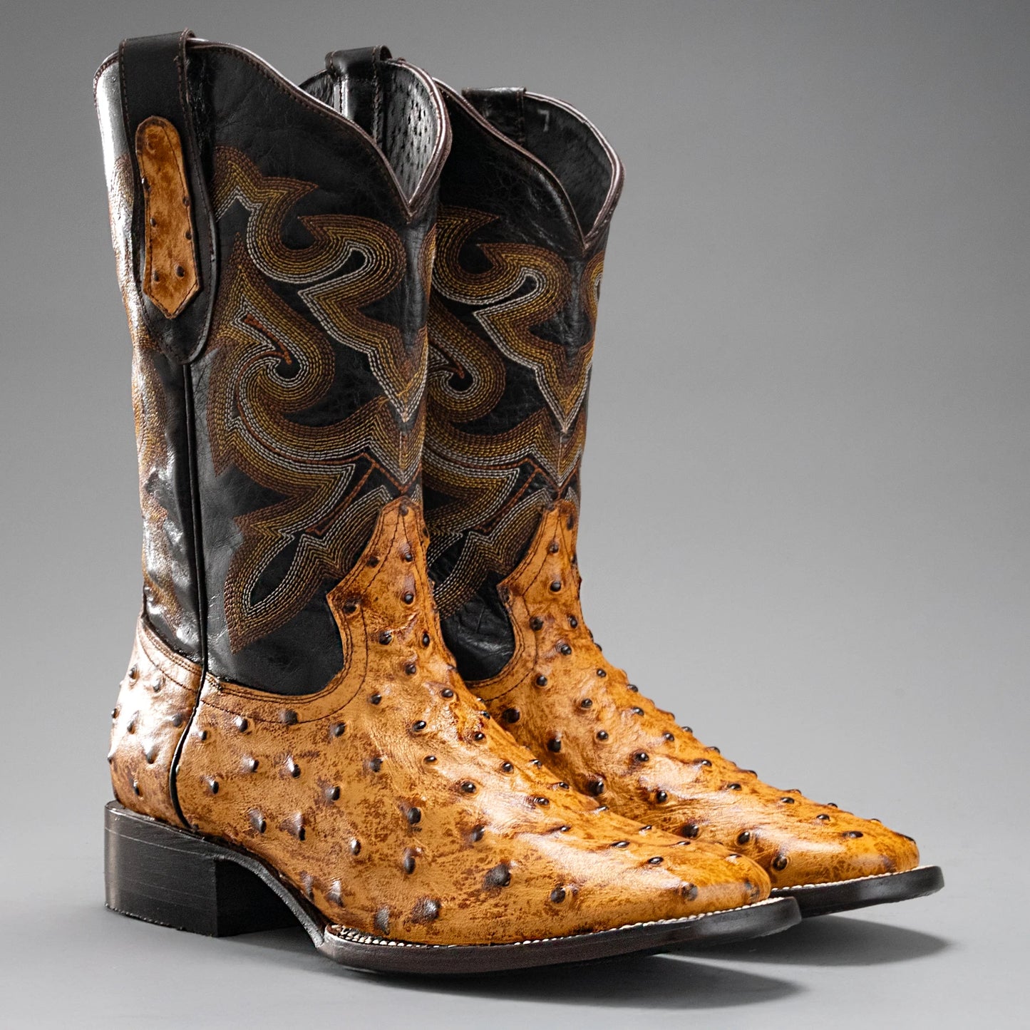 Men's Ostrich Leather Western Cowboy Square Toe Boots