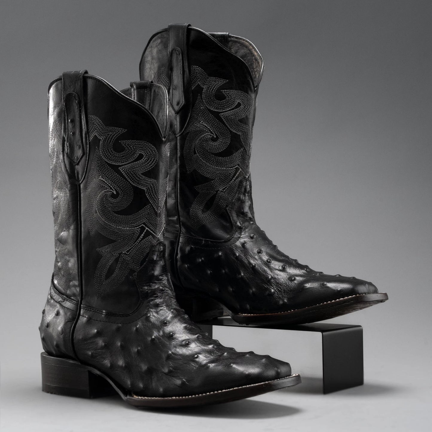 Men's Ostrich Leather Western Cowboy Square Toe Boots