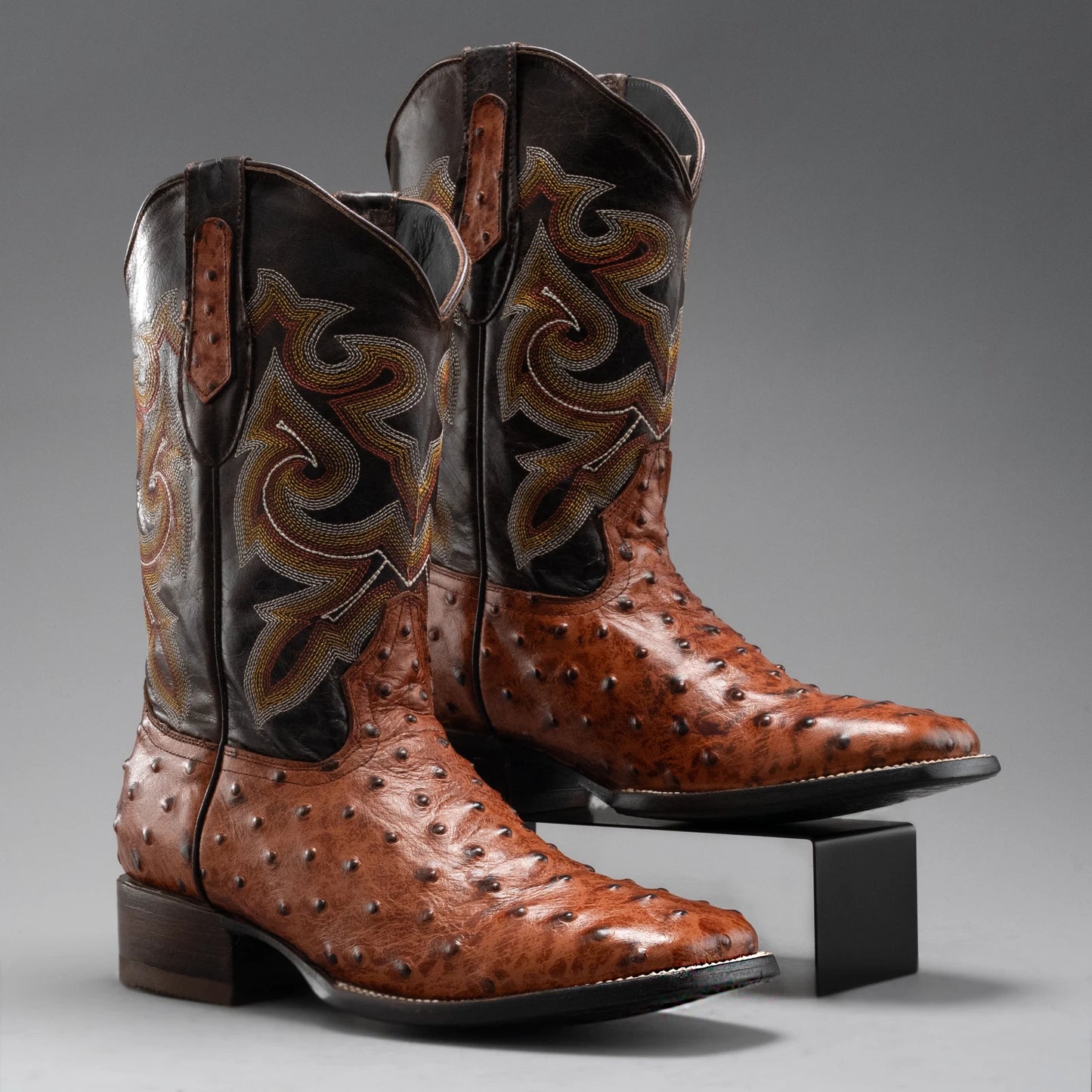 Men's Ostrich Leather Western Cowboy Square Toe Boots