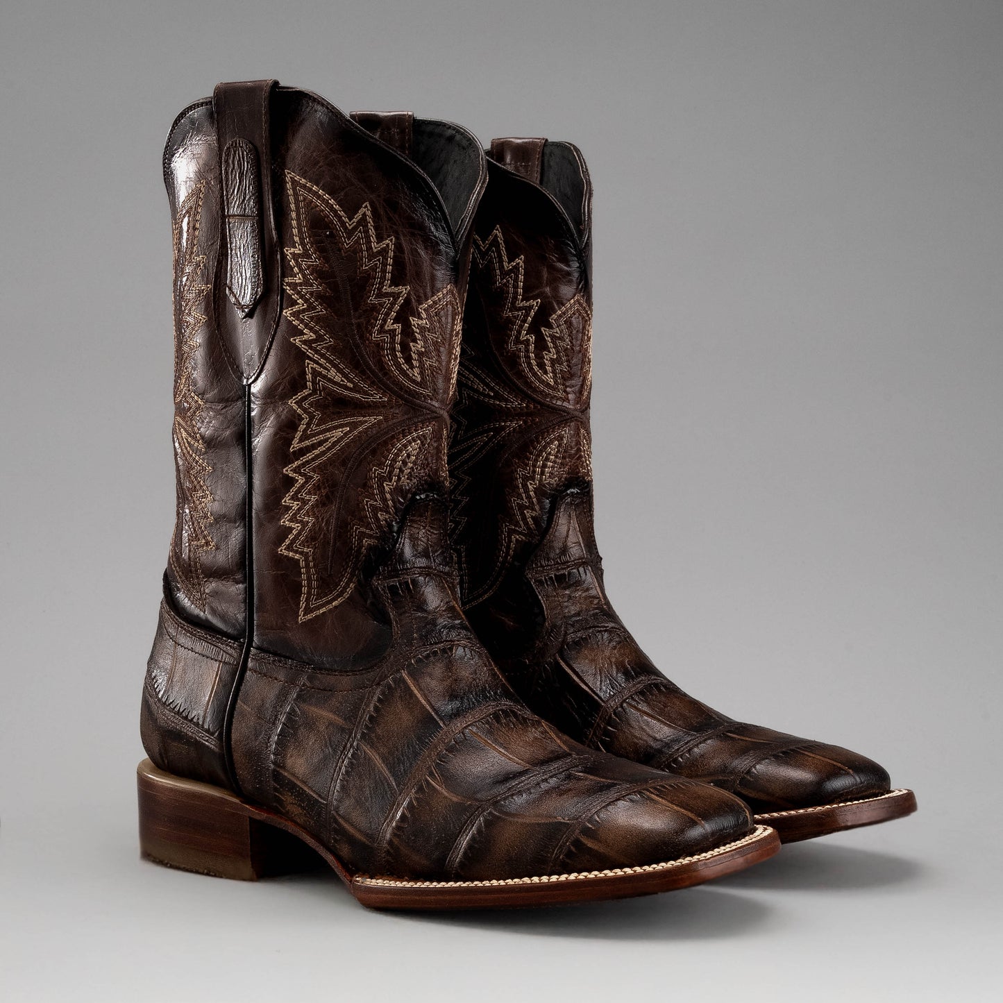 Men's Square-toe Crocodile Leather Cowboy Boots