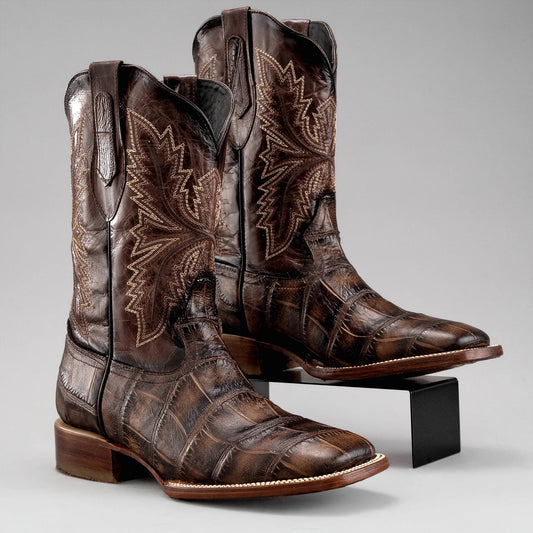 Men's Square-toe Crocodile Leather Cowboy Boots