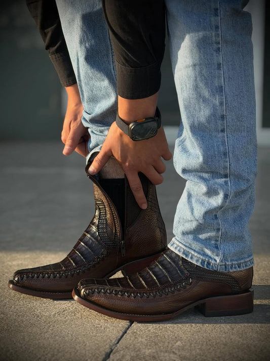 Men's Brown Crocodile Ankle Boots