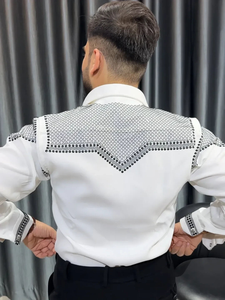 Men's Luxury Satin Rhinestone Western Shirt