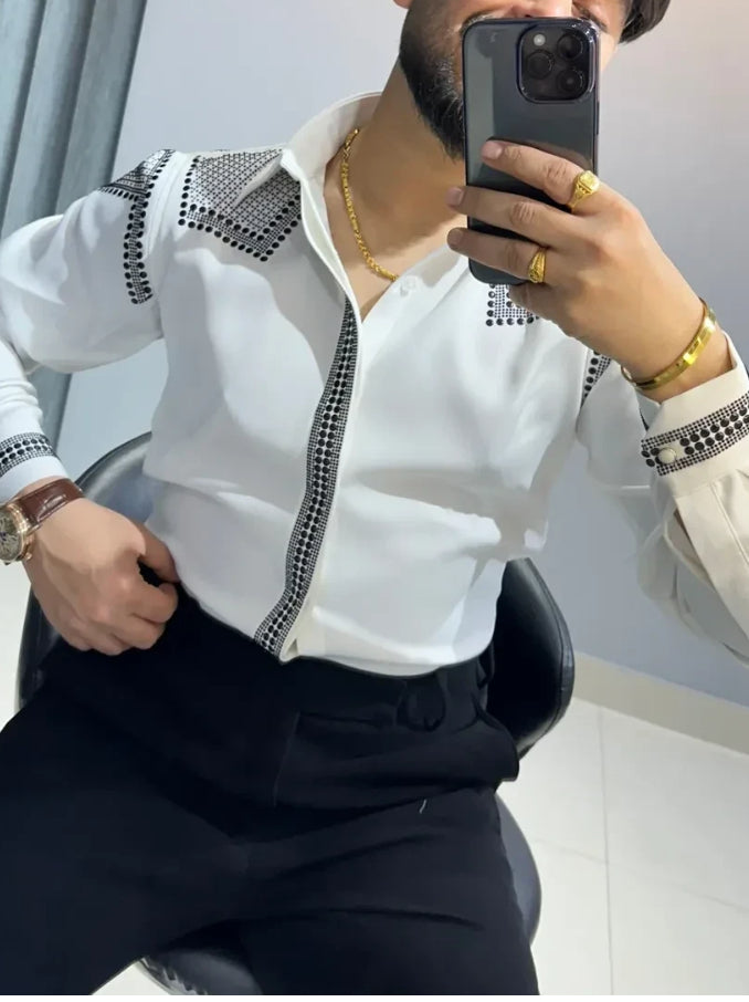 Men's Luxury Satin Rhinestone Western Shirt