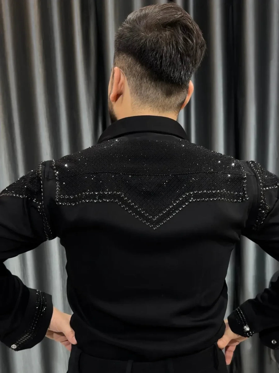 Men's Luxury Satin Rhinestone Western Shirt
