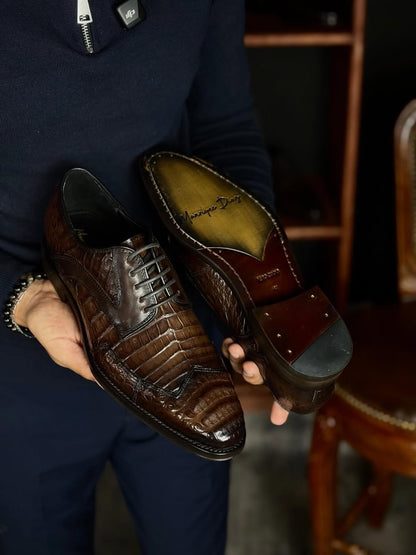 Handcrafted Exotic Skin Texture Men's Oxford Shoes
