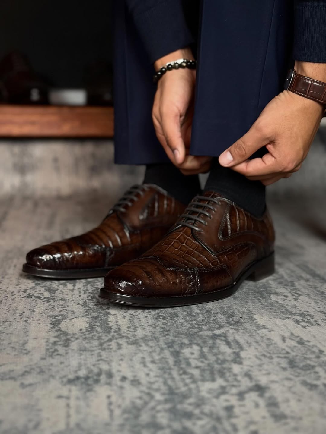 Handcrafted Exotic Skin Texture Men's Oxford Shoes