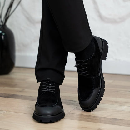 Suede & Leather Cap Toe Lug Sole Lace-Up Shoes for Men