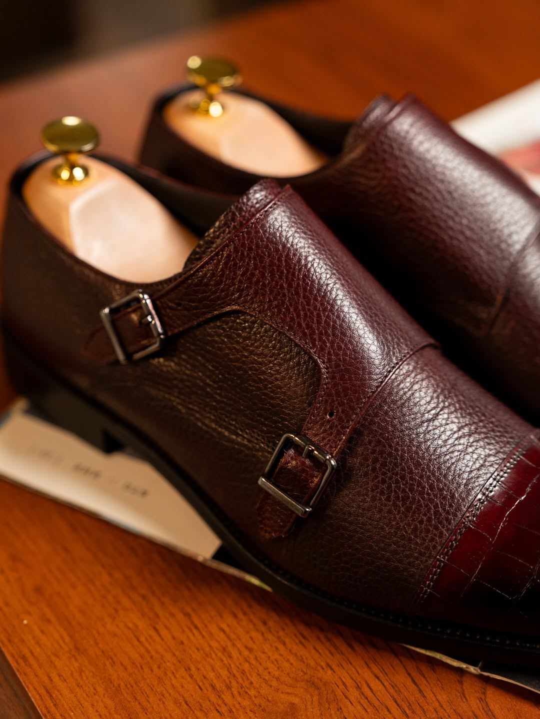 Men's Textured Leather Cap Toe Double Monk Strap Oxfords