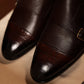 Men's Textured Leather Cap Toe Double Monk Strap Oxfords