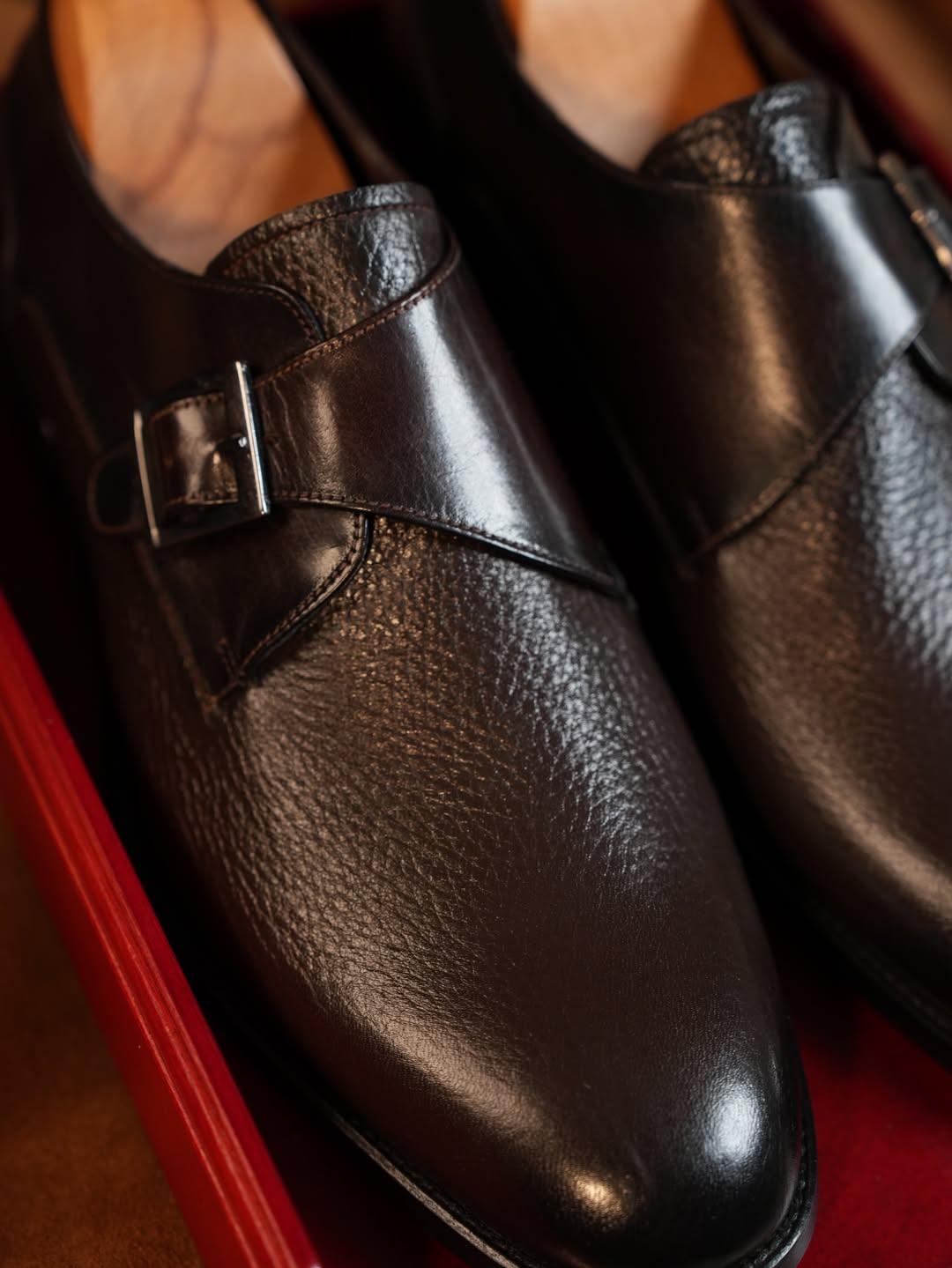 Men's Classic Brown Leather Single Monk Strap Shoes