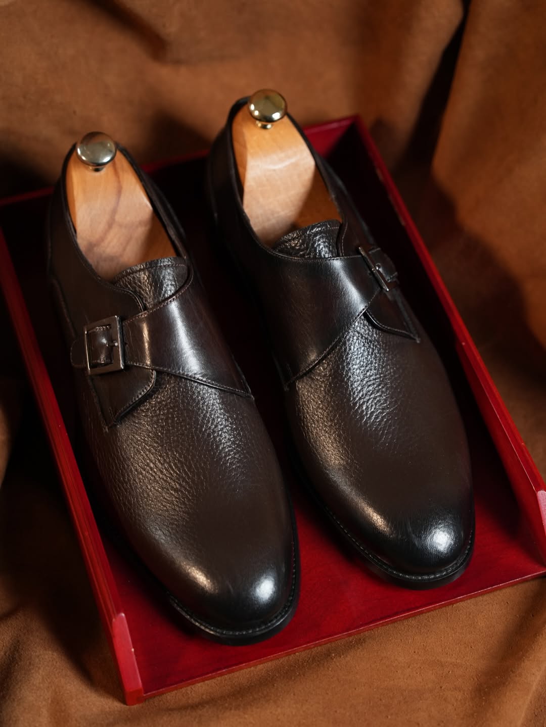 Men's Classic Brown Leather Single Monk Strap Shoes