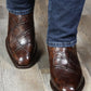 Men's Handcrafted Crocodile-Ostrich Embossed Contrast Western Boots